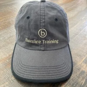 Gray Bonfire Training hat with embroidered “Bonfire Training” text and logo