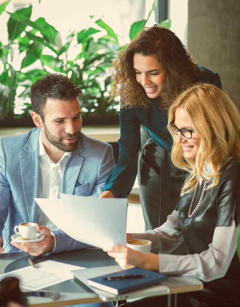 Insurance professionals discussing customer service